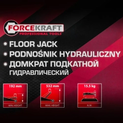 Домкрат подкатной гидравлический 3т (h min 192мм, h max 532мм) FORCEKRAFT FK-T830013 MST