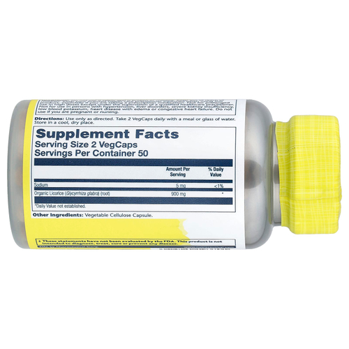 Solaray, солодка, 100 растительных капсул (450 мг в 1 капсуле)