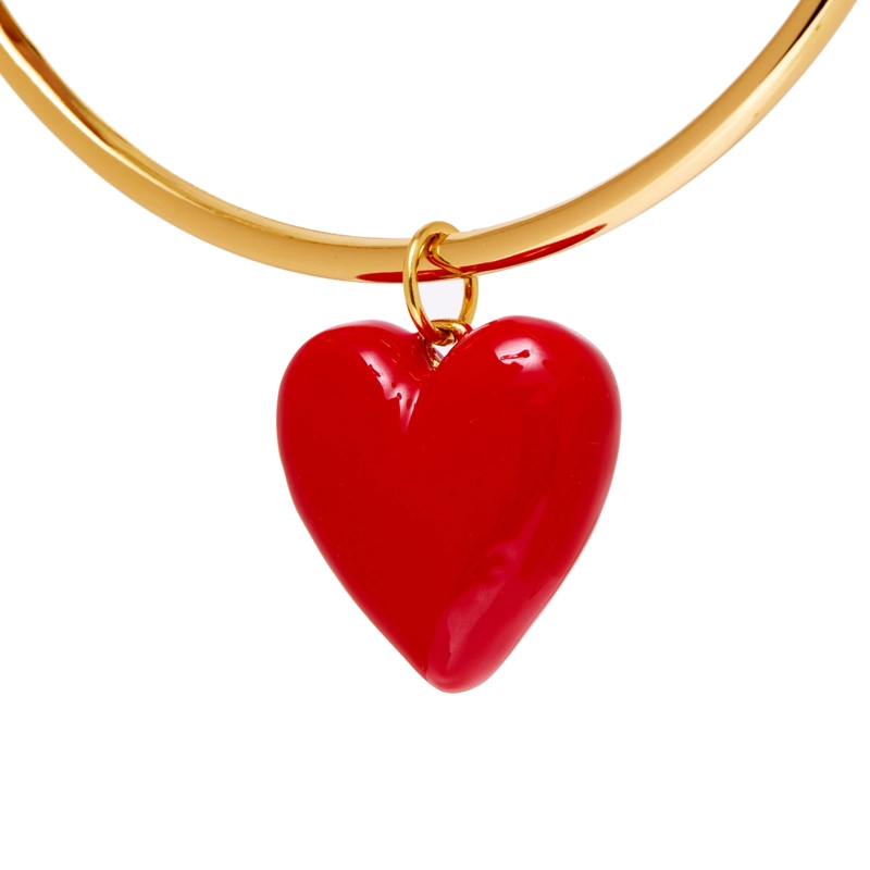 Колье Эмалевое Красное Сердце с Бороздами