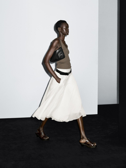 Massimo Dutti Юбка миди клеш с кокеткой, кремовый