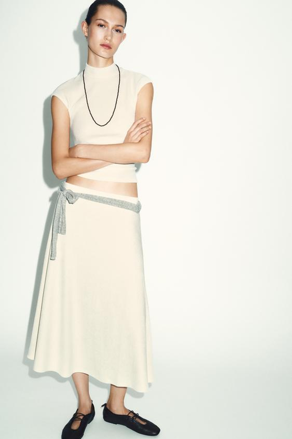 ZARA ЮБКА ИЗ МЯГКОЙ ТКАНИ, ЖЕЛТОВАТО-БЕЛЫЙ