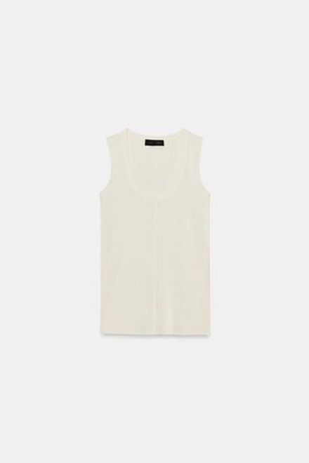 ZARA УЛЬТРАТОНКИЙ ТОП ИЗ СМЕСОВОЙ ШЕРСТИ, ЭКРЮ