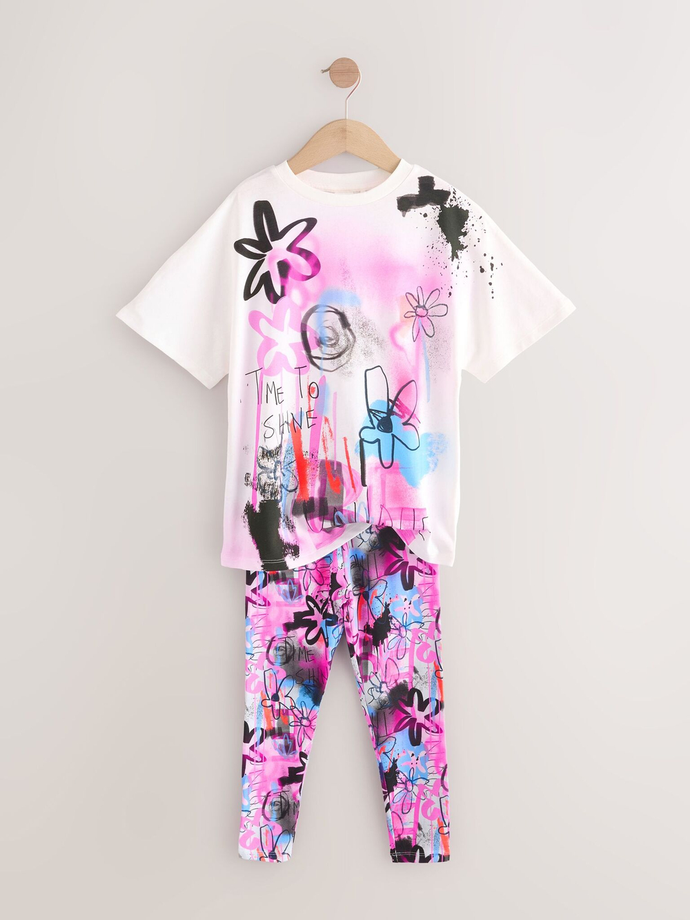 Футболка и легинсы в комплекте для девочки Next AT2-474, Белый, Розовый