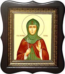 Евгения Лысова Преподобомученица. Икона на холсте в большом киоте.