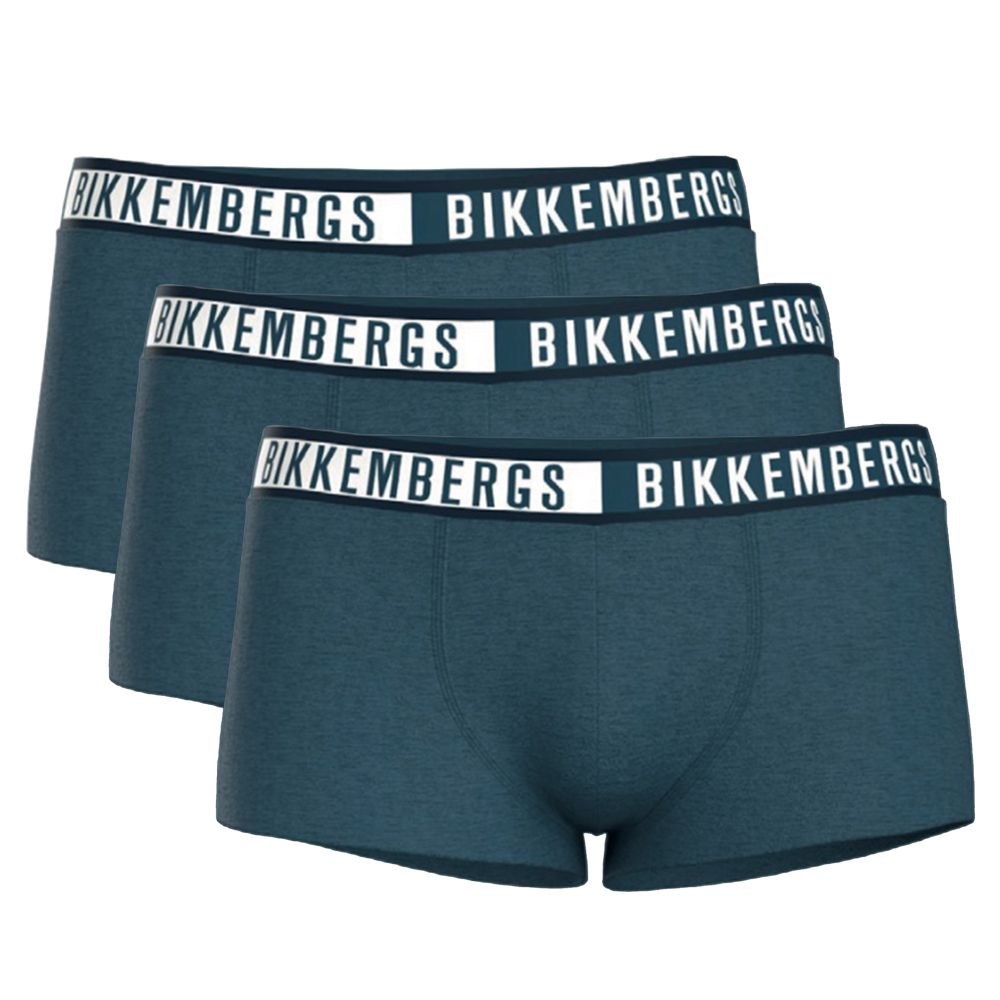 Мужские трусы боксеры синие набор 3в1 Bikkembergs TWICE BKK52UTR29TR