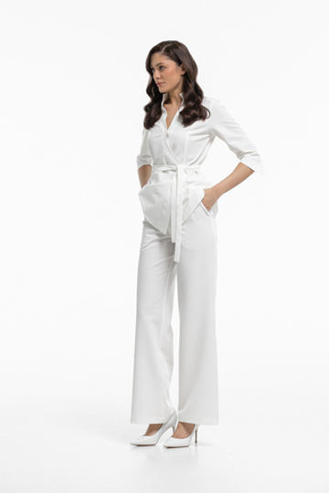 Костюм блуза на запах и брюки клеш из уплотненной поливискозы