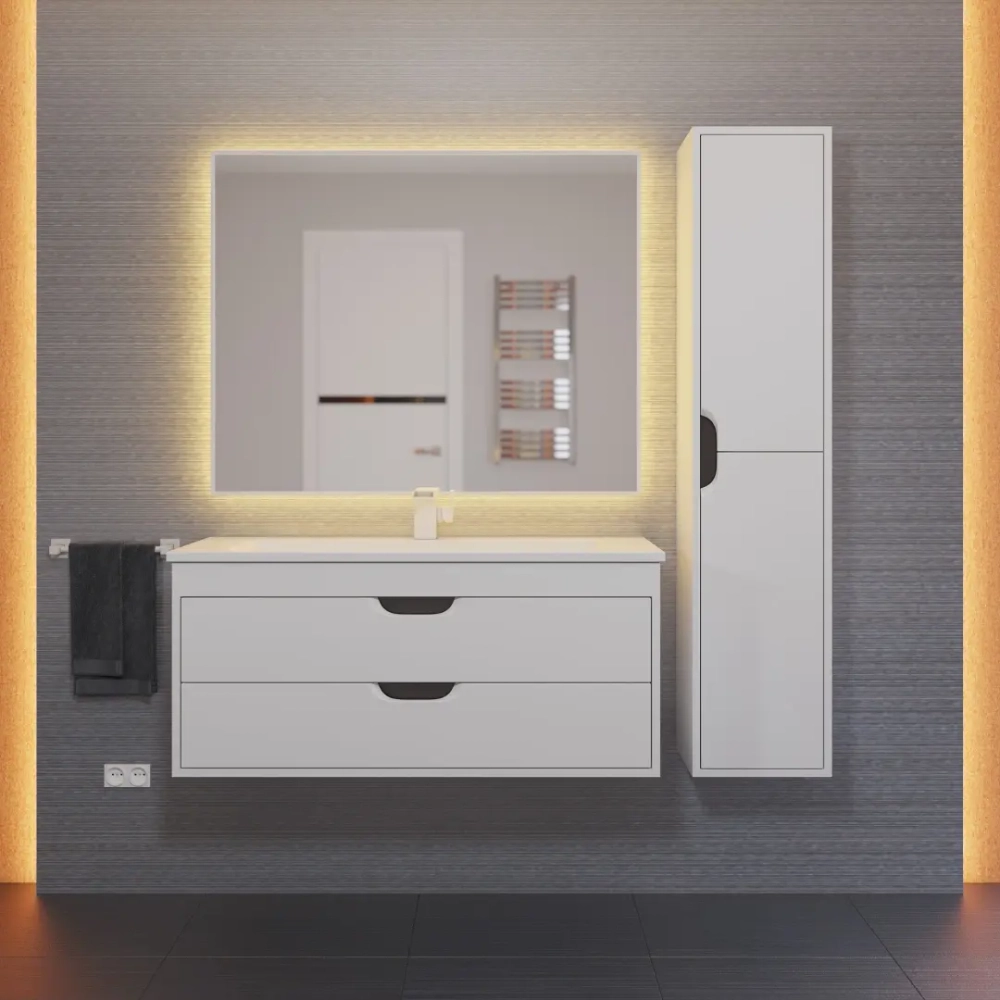 Тумба с раковиной для ванной Uperwood Modul 100 см, подвесная, матовая, белая/графит