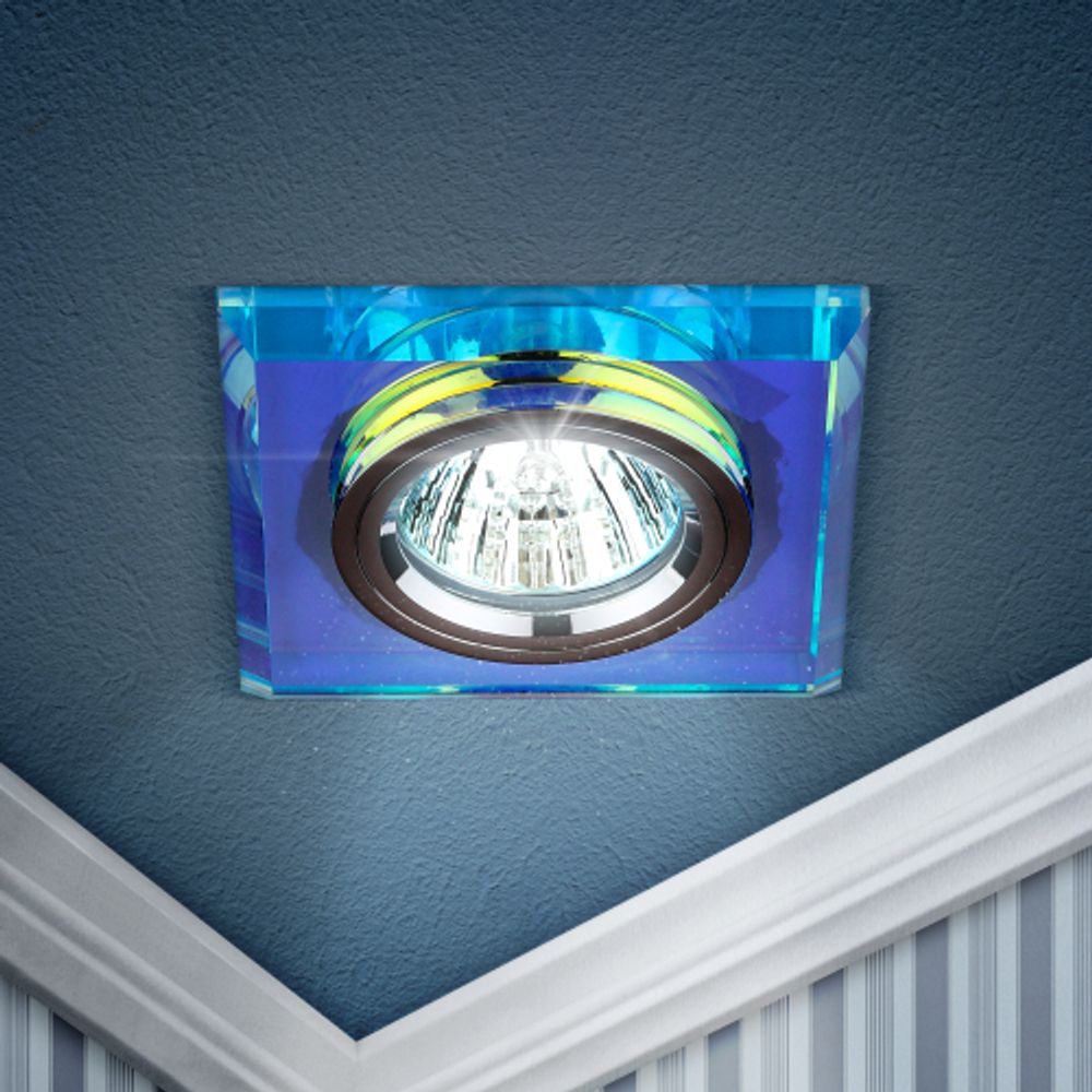 DK8 CH/PR Светильник ЭРА декор стекло квадрат MR16,12V/220V, 50W, хром/перламутр | Декоративные встраиваемые светильники