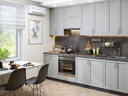 Прямая модульная кухня Сканди-03 Grey Softwood - Graphite 2340*2600*600