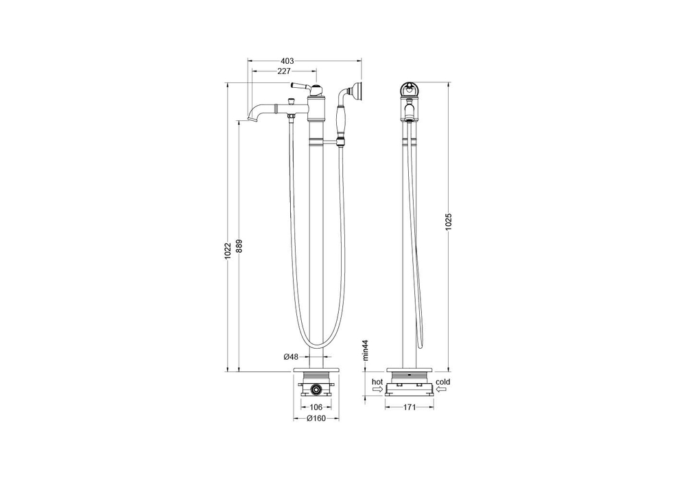 Смеситель для ванны напольный (внешняя и скрытая часть) AQUATEK AQ1545CR КЛАССИК