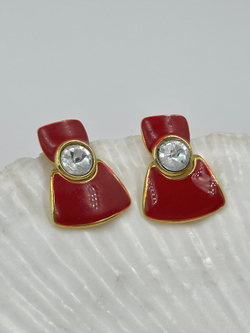 Серьги с красной эмалью и кристаллами