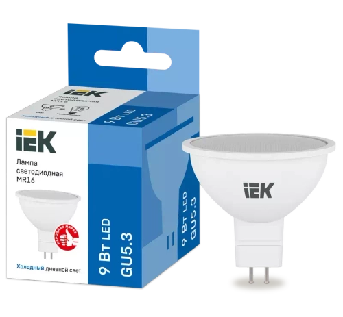 Лампа светодиодная ECO MR16 софит 9Вт 230В 6500К GU5.3 IEK LLE-MR16-9-230-65-GU5