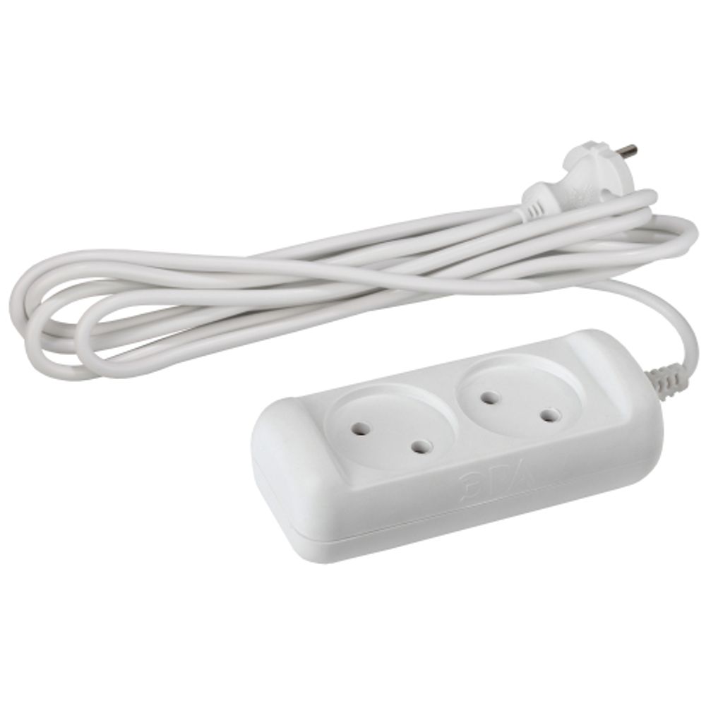 Удлинитель электрический ЭРА U-2-3m-2x1 без заземления 2 розетки 3м ПВС 2x1мм2 10А | Бытовые удлинители