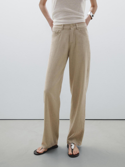 Massimo Dutti Брюки прямого кроя из смесового льна, песочный