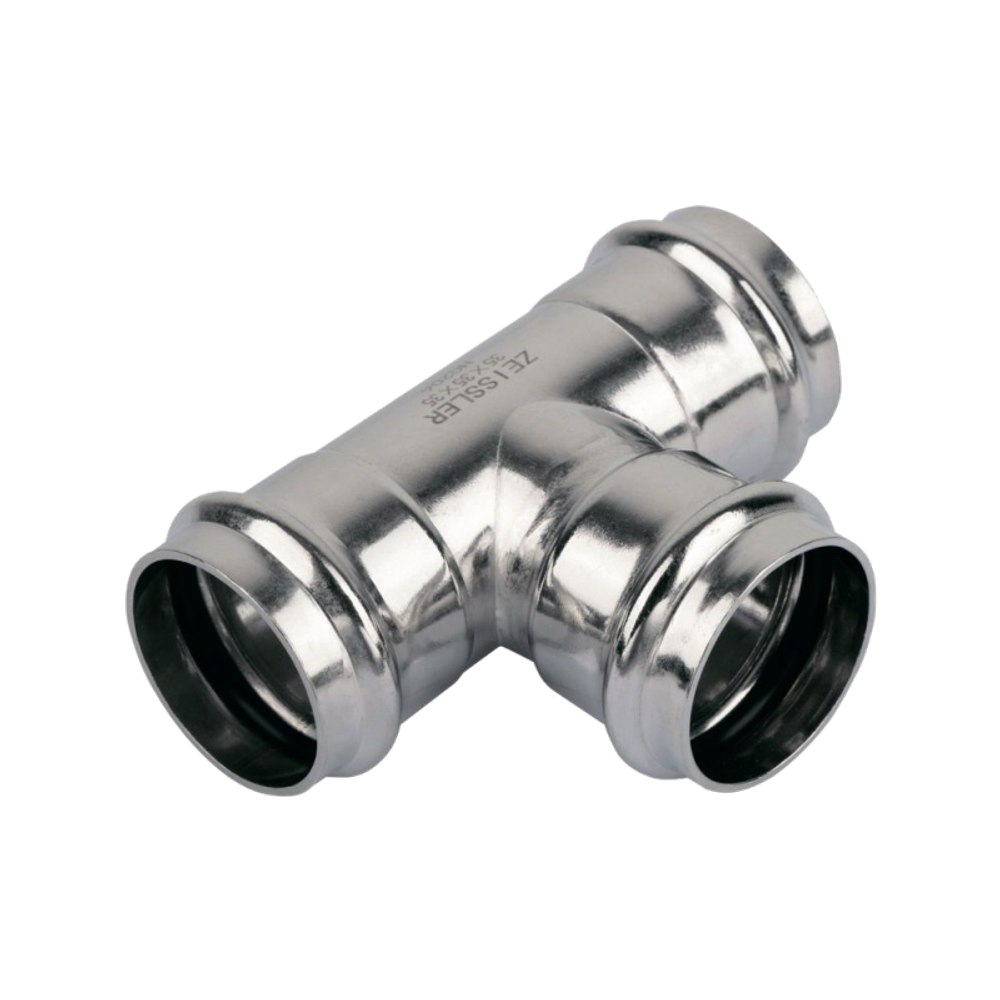 Трехраструбный пресс-тройник ДУ-35*15*35mm из нержавеющей стали ZEISSLER ZTI.531.351535