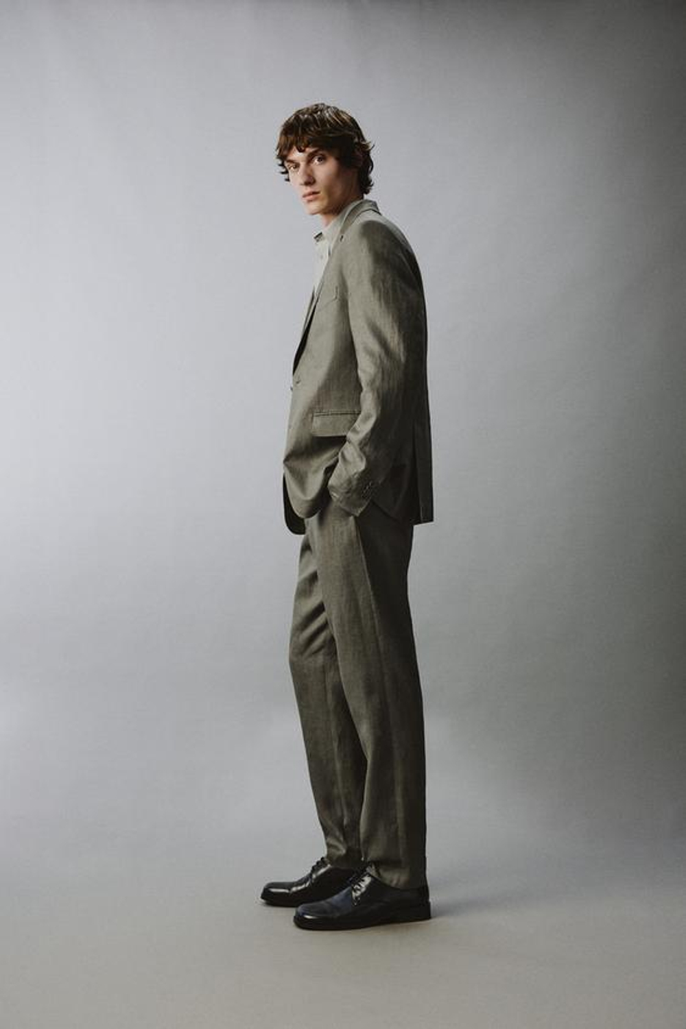 ZARA КОСТЮМНЫЕ БРЮКИ ИЗ 100% ЛЬНА, СВЕТЛО-ЗЕЛЕНЫЙ