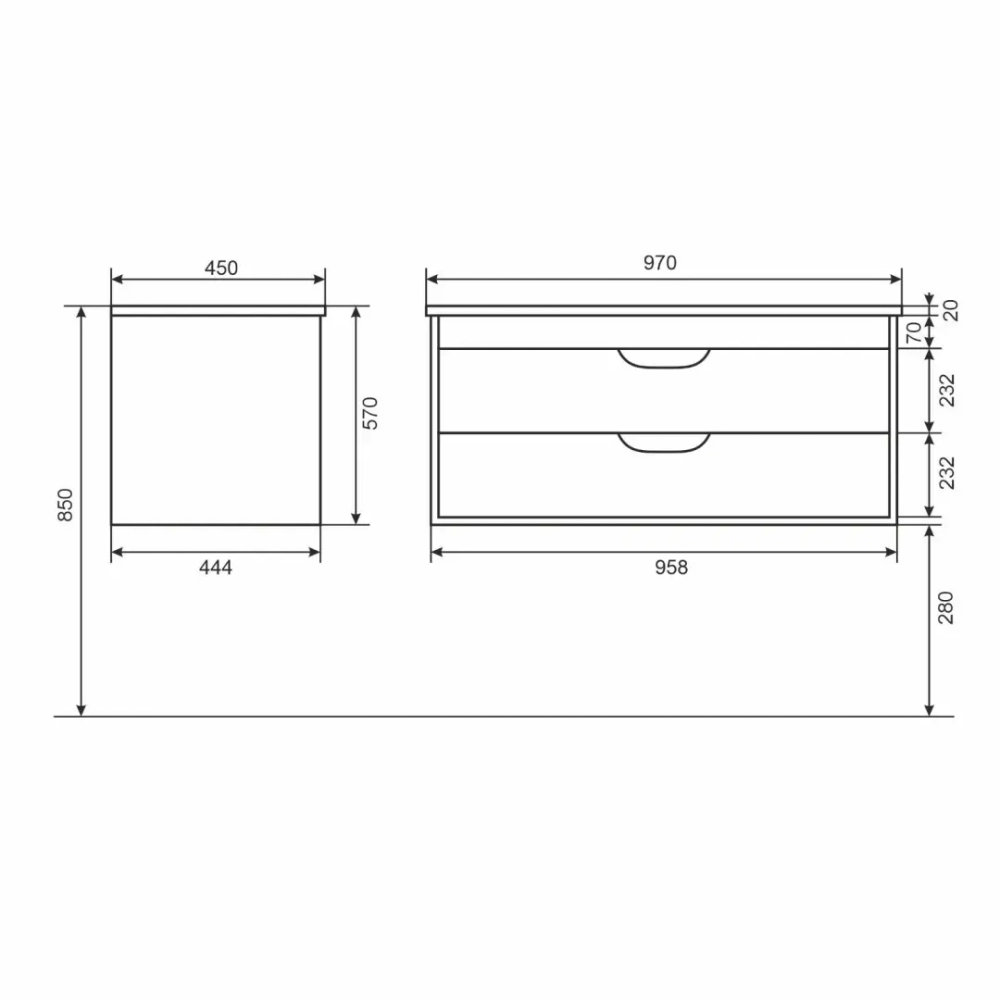 Тумба с раковиной для ванной Uperwood Modul 100 см, подвесная, матовая, белая/графит