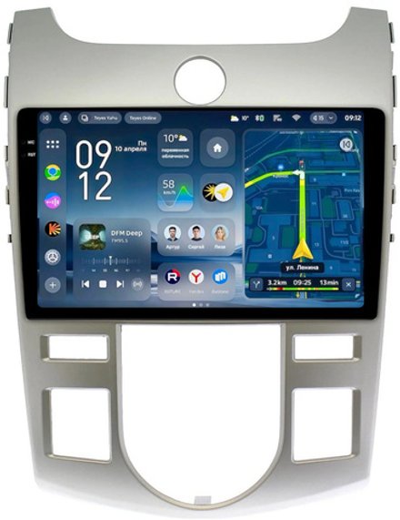 Магнитола для KIA Cerato 2 2008-2013 (климат, рамка серебро) - Teyes CC4-PRO монитор 9.5" 2K QLED на Android 13, Snapdragon 778G, AI, CarPlay, DSP, 4G SIM-слот