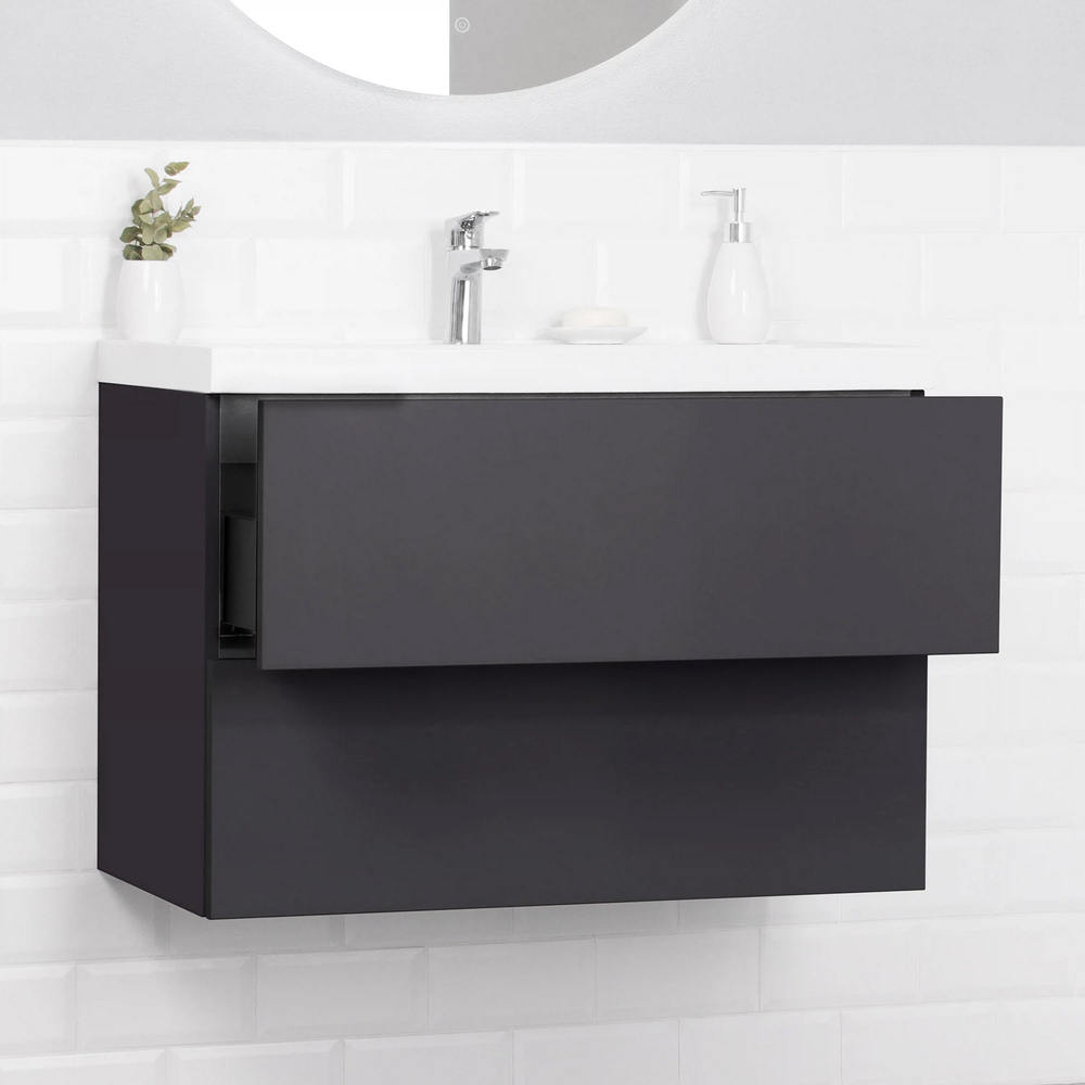 Комплект тумба ICON 80 (800х451х588) подвесная с раковиной CLARISSA 80 Графит