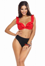 Красно-черный раздельный купальник с оборками на лифе (Размер: 85D/42) (Цвет: красный с черным)