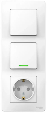 BLANCA С/У БЛОК: РОЗЕТ з/к шт 16А, 250В + ВЫКЛ 1-кл.с подсв. + ВЫКЛ 1-кл. БЕЛЫЙ