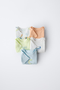 ZARA НАБОР ИЗ ПЯТИ БОДИ С ПРИНТАМИ «СОБАКИ», РАЗНОЦВЕТНЫЙ