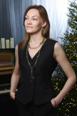 Колье длинная цепь-трансформер с крестом неправильной формы, оттенок золото