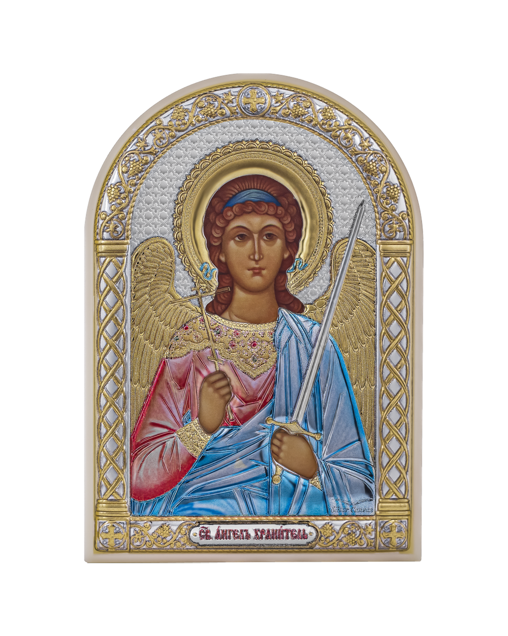 Ангел хранитель, икона арочная, пластик белый, эмаль 80х115