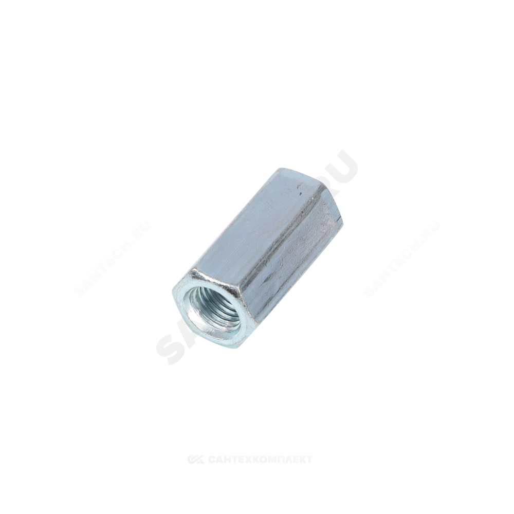 Гайка удлиненная стальная оц М10х30 к.п. 5 шестигранная DIN 6334 .