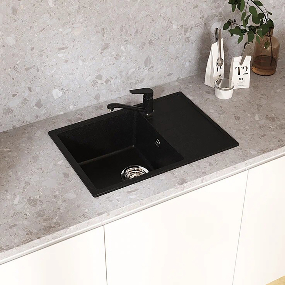 Мойкa ML-GMU06 УЛЬТРА с крылом, черный камень, 600*420 мм (глуб. чаши 170)