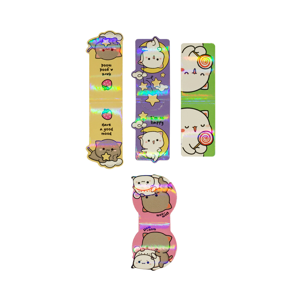 Закладки магнитные для книг "Cute kittens", 4шт., ламинация с блестками, MESHU