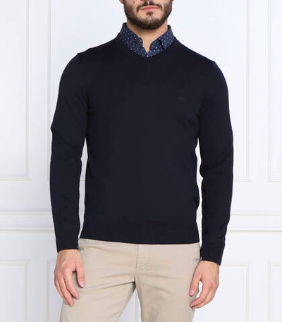 Хлопковый свитер baram-l BOSS BLACK - темно-синий(50476363)