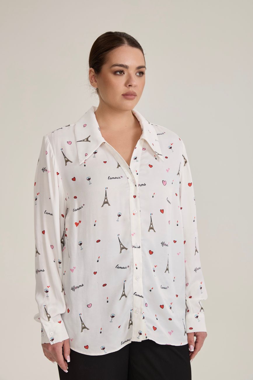 Блузка с отложным воротником, принт Париж