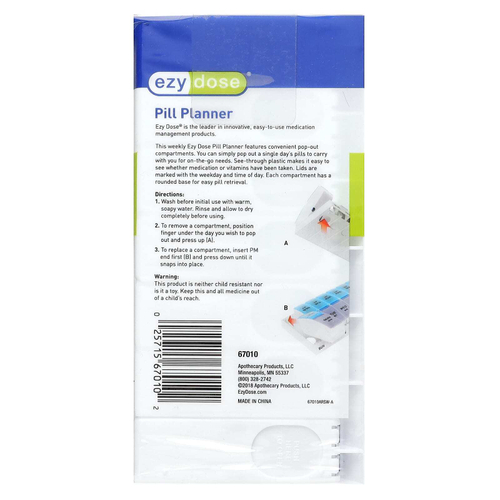 Ezy Dose, Weekly AM/PM, органический ежедневник, с таблетками Pop-outs, большой, 1 шт.