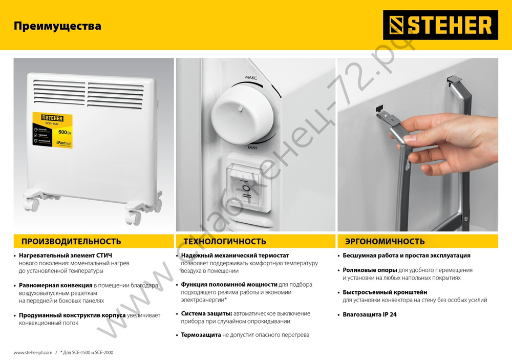 STEHER Е серия 1 кВт, электрический конвектор (SCE-1000)