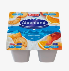 Йогурт Альпенленд фруктовый со вкусом ананаса/нектарин-апельсина 2,5% 95 г
