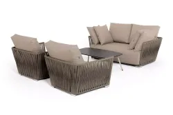 "Форли" лаунж-зона 4-местная плетеная из роупа (веревки), каркас алюминиевый светло-серый, роуп серо-коричневый