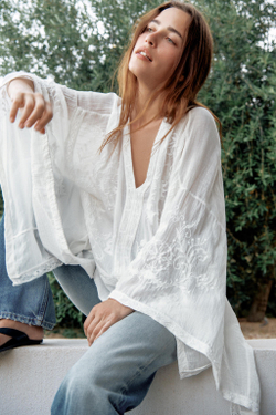 ZARA БЛУЗА-КЕЙП С ВЫШИВКОЙ — ZW COLLECTION, БЕЛЫЙ