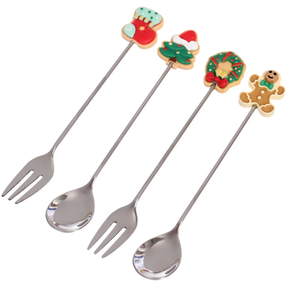 Набор для десерта «Символы праздника» 4предмета (2ложки+2вилки) в подарочной коробке,цвет серебро