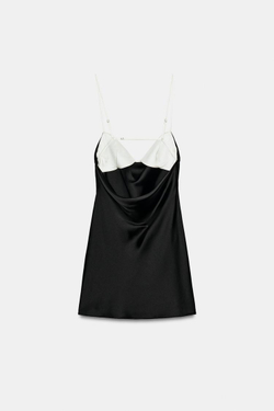 ZARA КОМБИНИРОВАННОЕ АТЛАСНОЕ МИНИ-ПЛАТЬЕ, ЧЕРНЫЙ