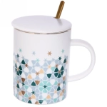 Кружка керамическая 350мл «Калейдоскоп» с керамической крышкой и ложкой, звездочки