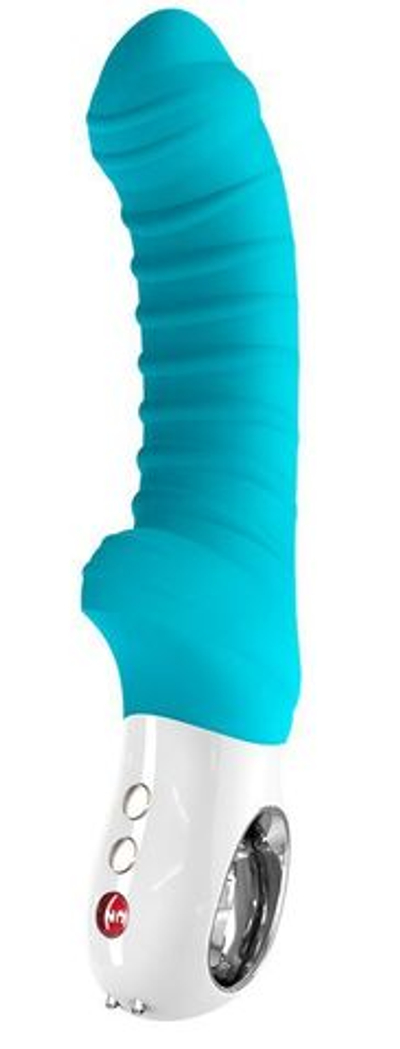 Бирюзовый вибратор с рёбрышками Tiger - 22,3 см. (Цвет: бирюзовый)