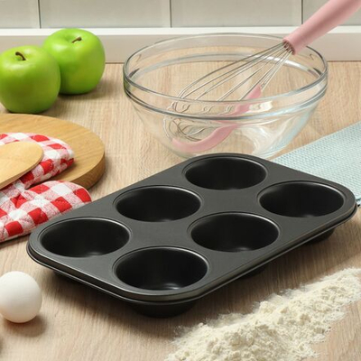 Форма для выпечки сталь, 21.5х32х4 см, антиприг, фигурная, 6 маффин, Daniks, K-669