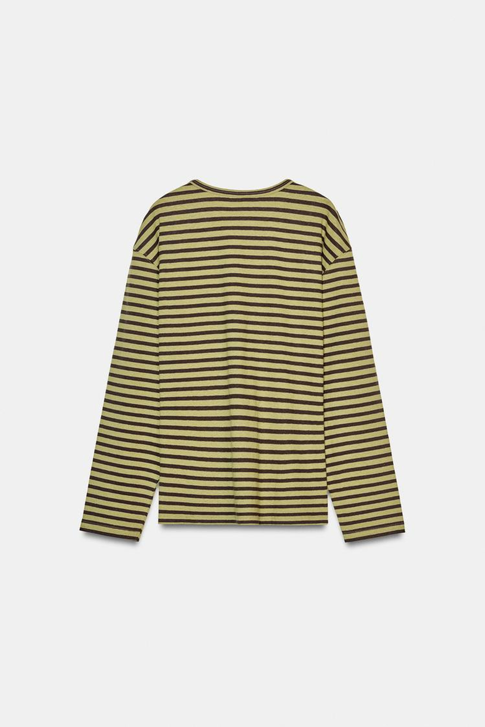 ZARA ФУТБОЛКА В ПОЛОСКУ ИЗ ХЛОПКА И ЛЬНА, ЗЕЛЕНАЯ ПОЛОСА