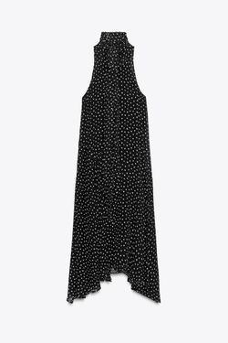 ZARA ПЛАТЬЕ В ГОРОШЕК С ГОРЛОВИНОЙ ХАЛТЕР — ZW COLLECTION, ЧЕРНЫЙ/БЕЛЫЙ