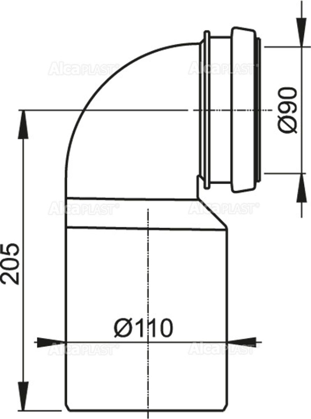 Колено стока, комплект 90/110 AlcaPlast M906