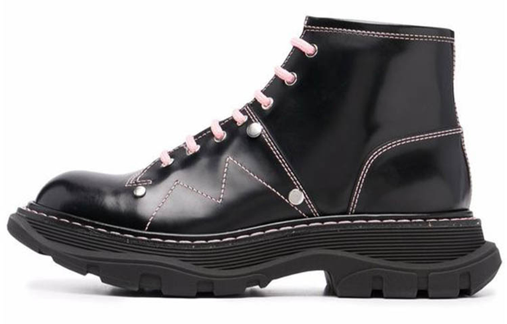 Alexander McQueen Contrast Stitch Tread Lace Up Boots "Black Pink" Women"s