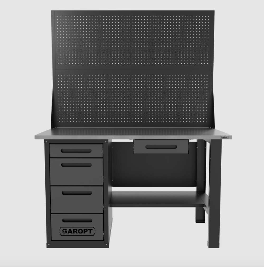 Верстак однотумбовый 4 ящика с двумя экранами и ящиком, серый 1400*700 Garopt, GT1400STY1Y4PP2.grey