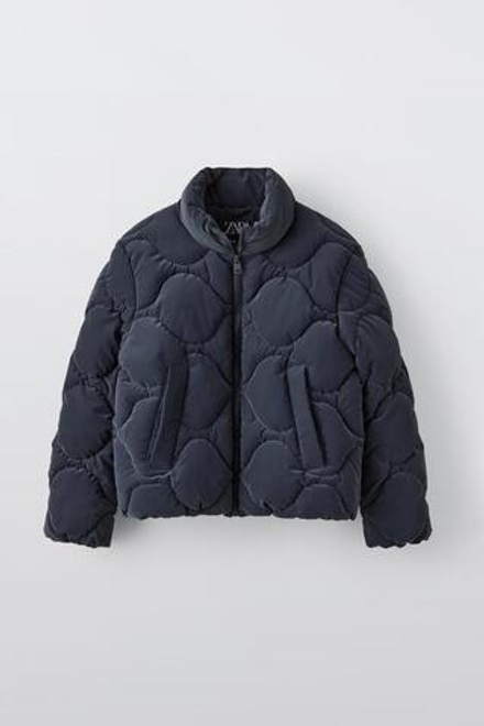 ZARA СТЕГАНАЯ КУРТКА ИЗ ПРОРЕЗИНЕННОЙ ТКАНИ, МОРСКОЙ СИНИЙ