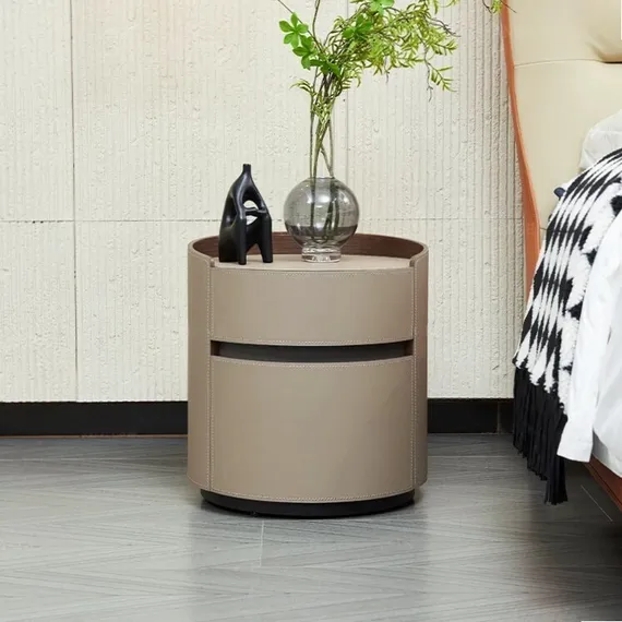 Прикроватная тумбочка 4165 с двумя ящиками, оливково-серая экокожа